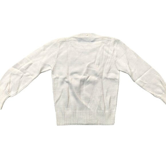 Vintage 1940s-1950s White Long Sleeve Knit Crewneck Sweater X Small - Picture 5 of 7